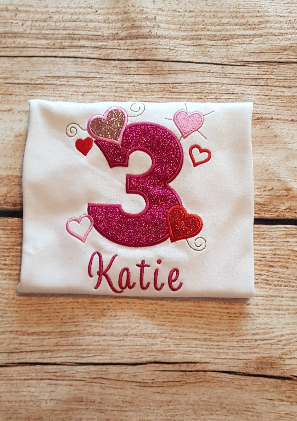 Childrens personalised heart birthday tshirt, childs embroidered birthday shirt