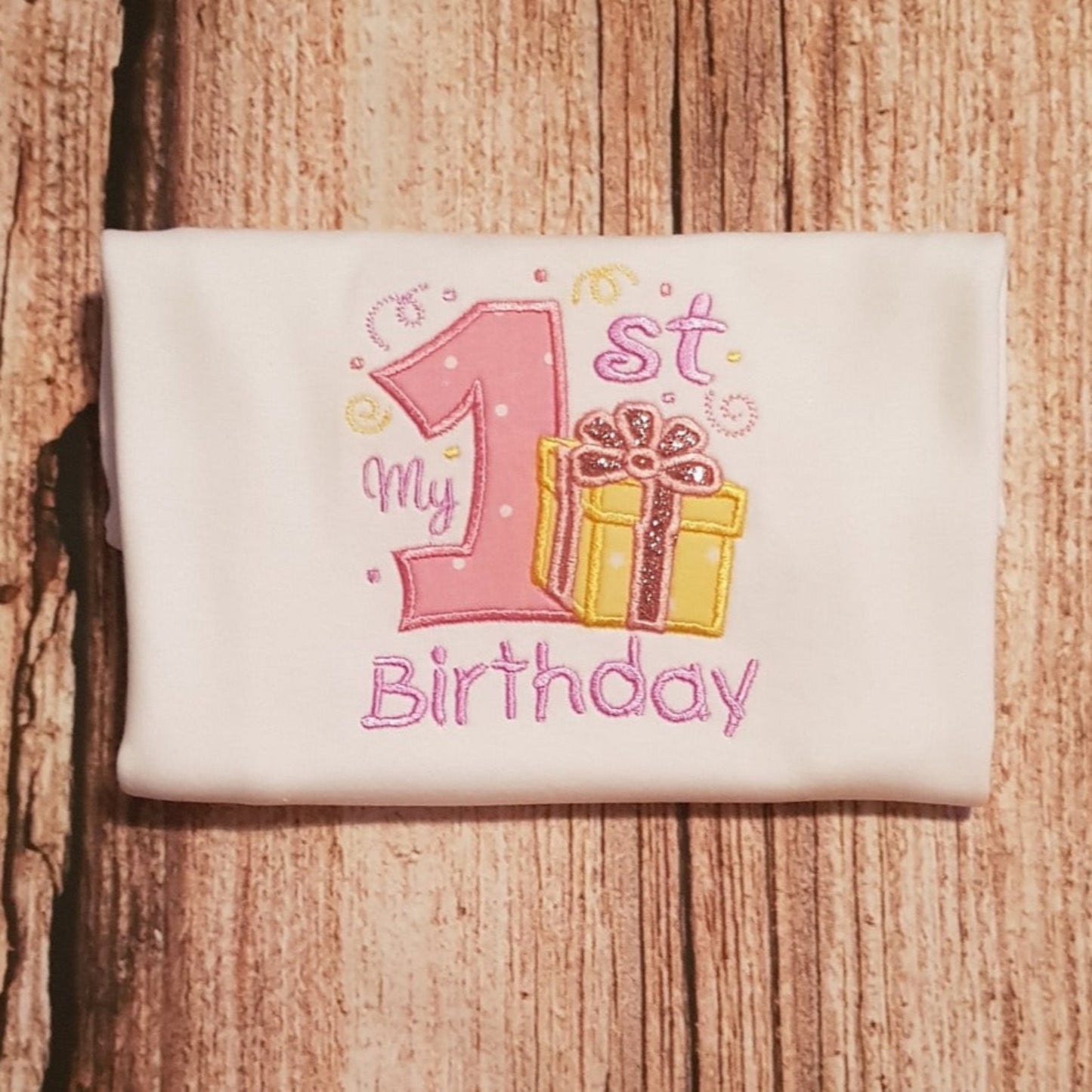 Childrens embroidered first birthday tshirt