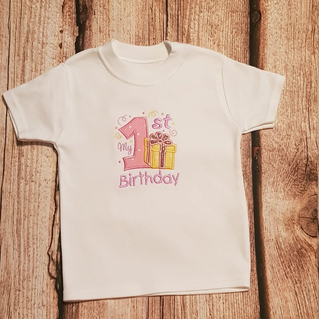 Childrens embroidered first birthday tshirt