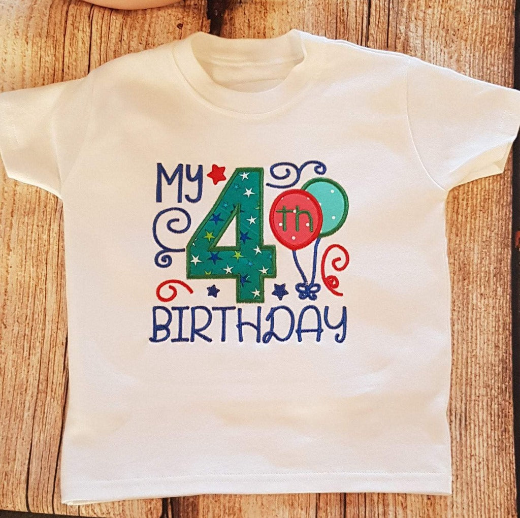 Childrens birthday tshirt, kids embroidered tee, 1st,2nd, 3rd, 4th, 5th, 6th, 7th, 8th, birthday