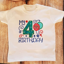 Load image into Gallery viewer, Childrens birthday tshirt, kids embroidered tee, 1st,2nd, 3rd, 4th, 5th, 6th, 7th, 8th, birthday
