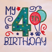 Load image into Gallery viewer, Childrens birthday tshirt, kids embroidered tee, 1st,2nd, 3rd, 4th, 5th, 6th, 7th, 8th, birthday
