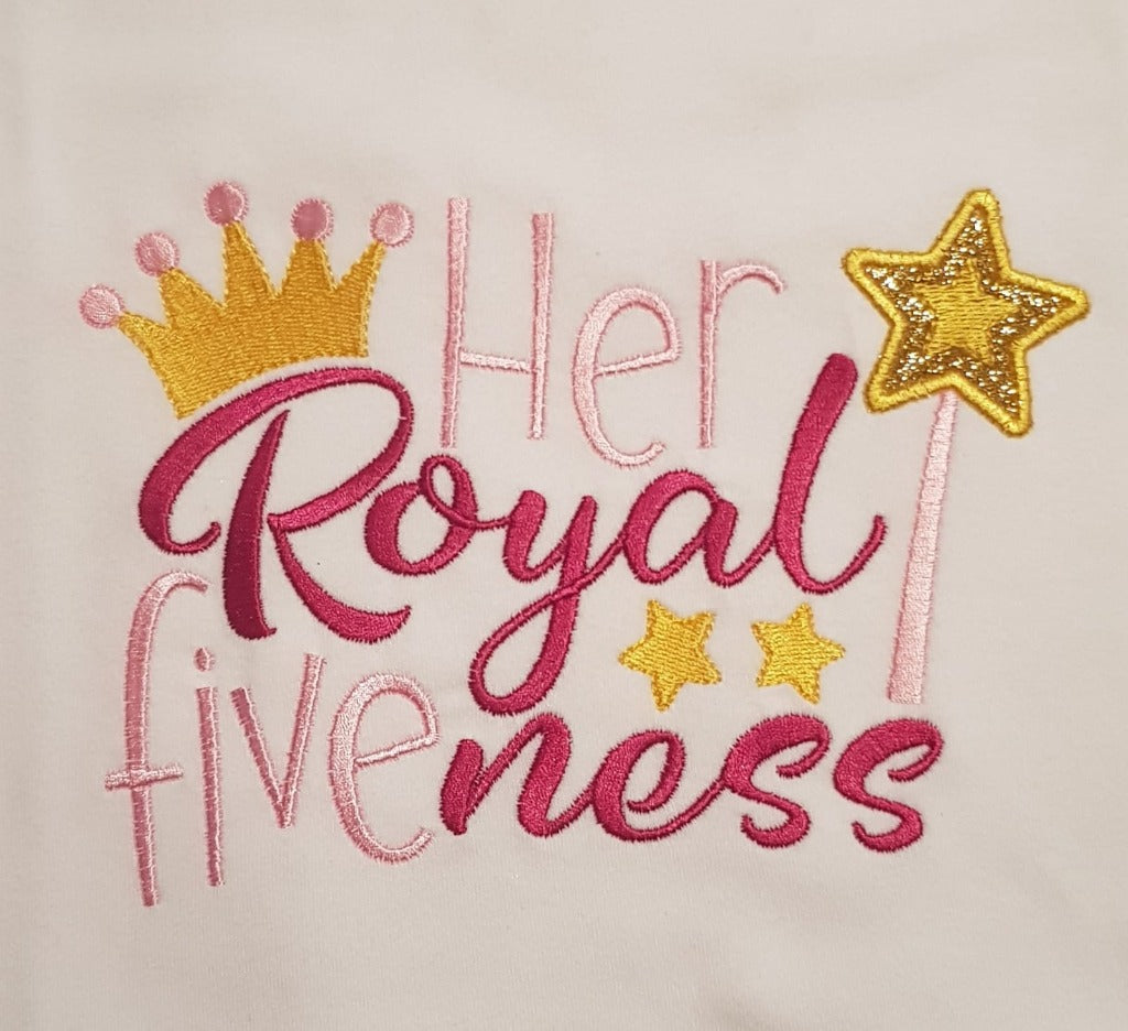 five year old embroidered birthday tshirt, Her royal fiveness shirt