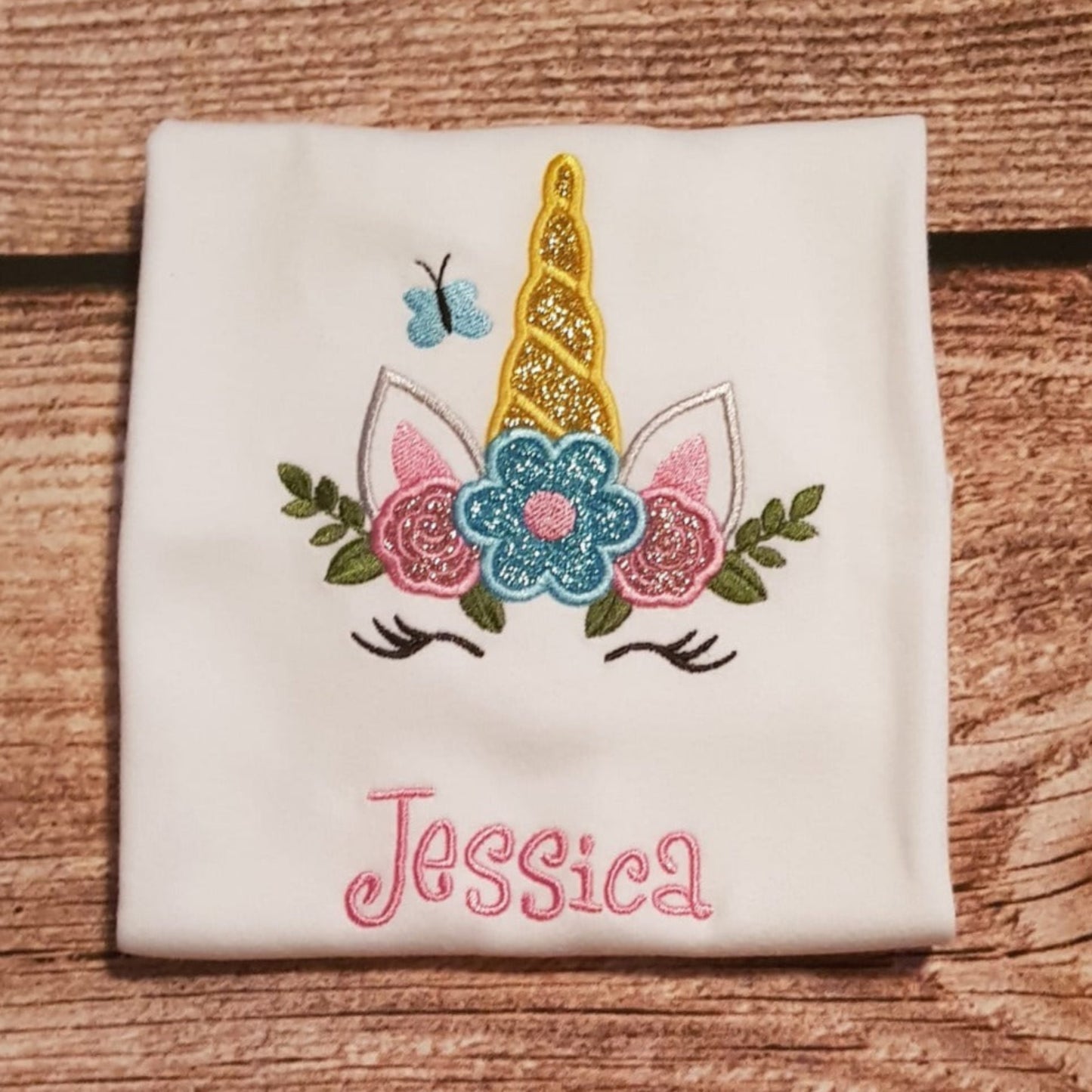 Girls personalised unicorn tshirt, childrens embroidered unicorn shirt