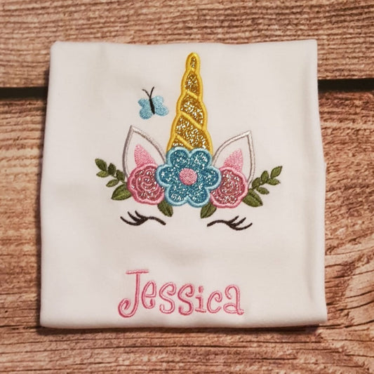 Girls personalised unicorn tshirt, childrens embroidered unicorn shirt