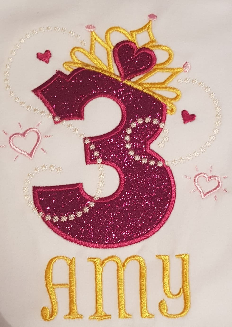 Childrens personalised Princess birthday shirt, number with tiara, hearts and pearls birthday tshirt