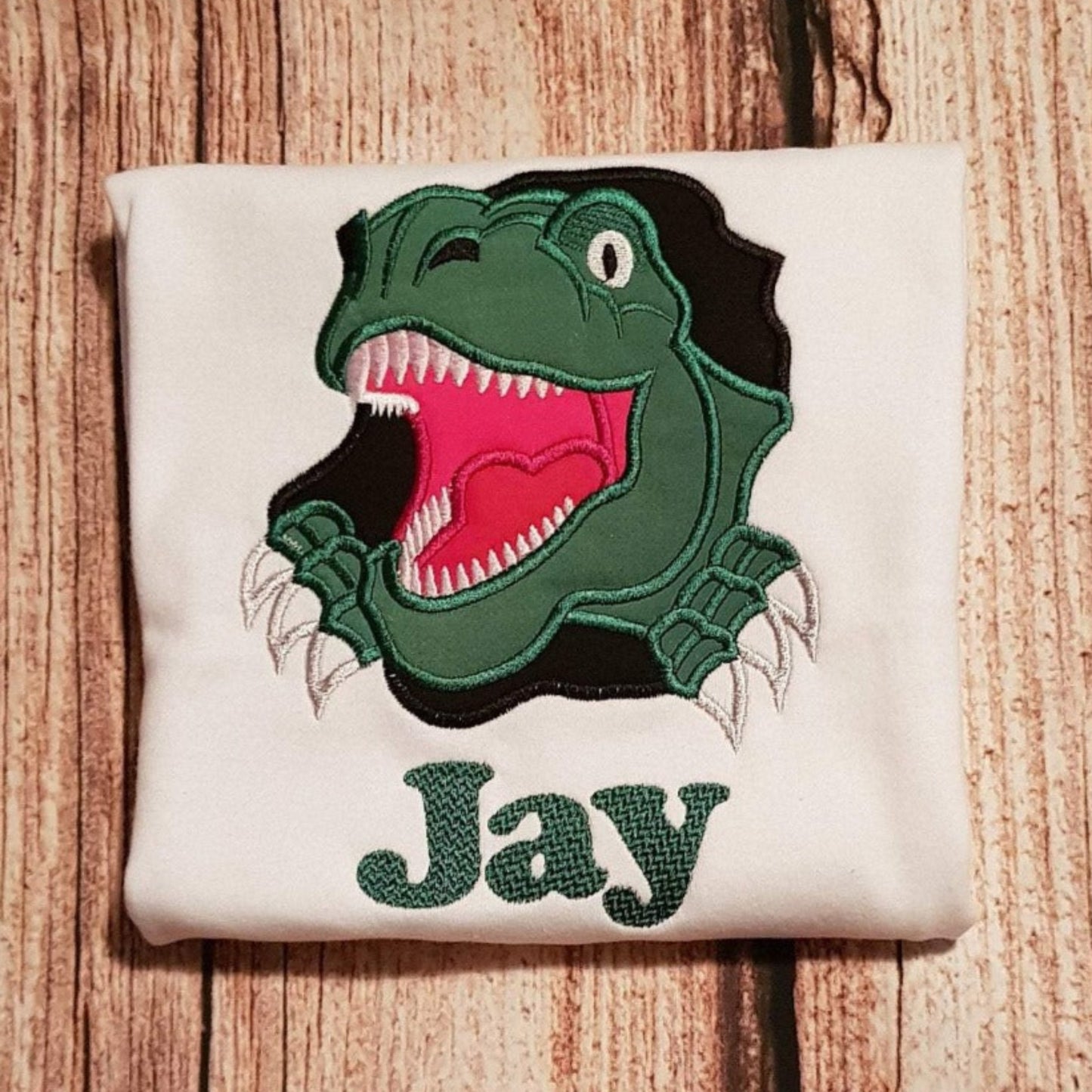 Childrens personalised dinosaur tshirt, embroidered dinosaur tshirt