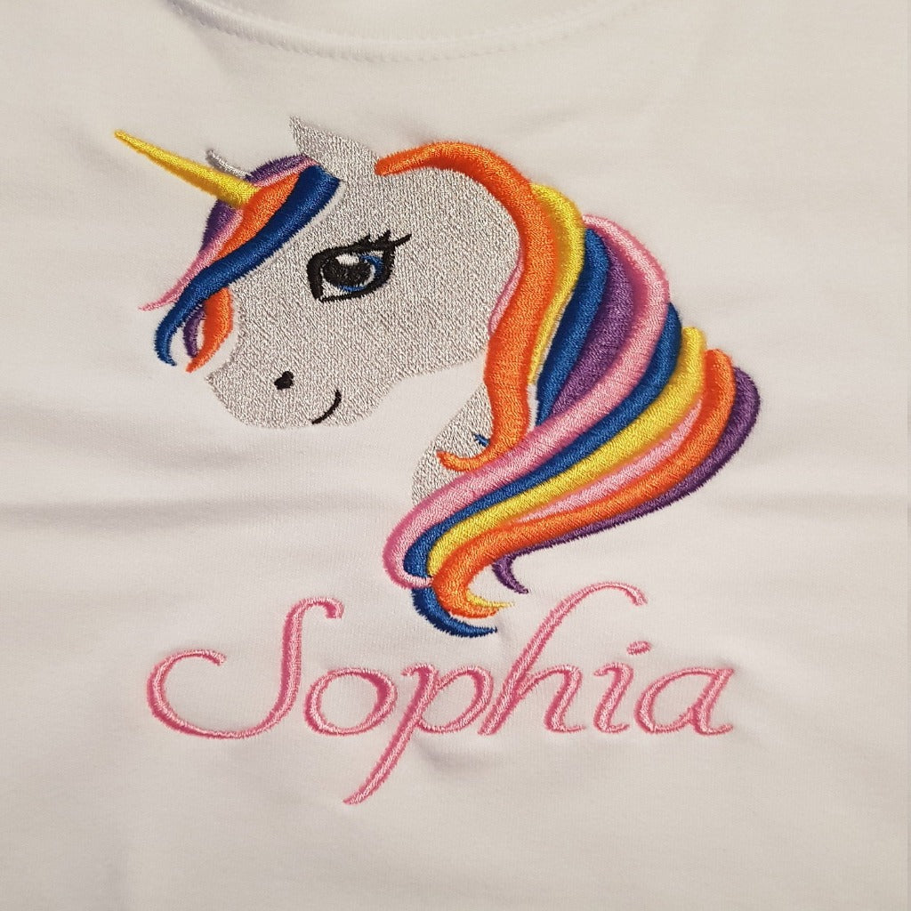 Childrens personalised unicorn tshirt, Childs embroidered unicorn shirt