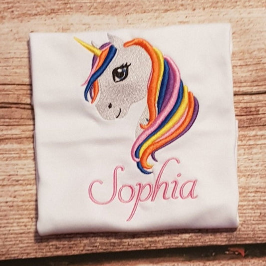 Childrens personalised unicorn tshirt, Childs embroidered unicorn shirt