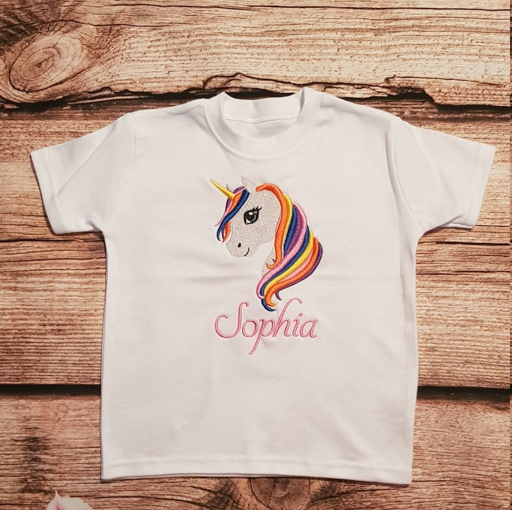 Childrens personalised unicorn tshirt, Childs embroidered unicorn shirt