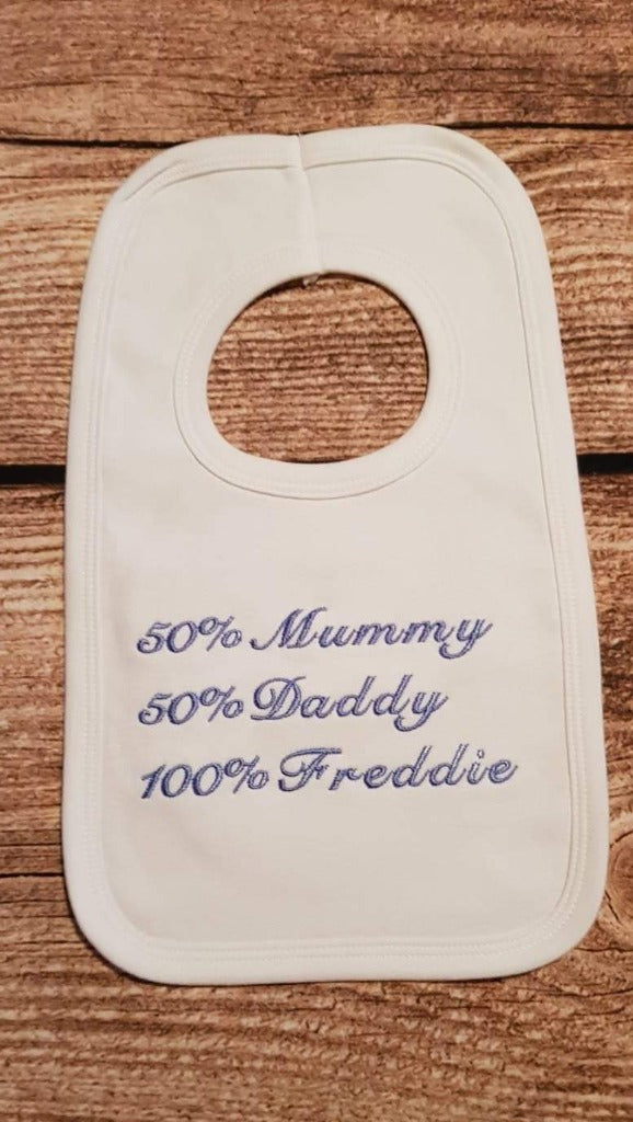 personalised baby bib, embroidered baby bib