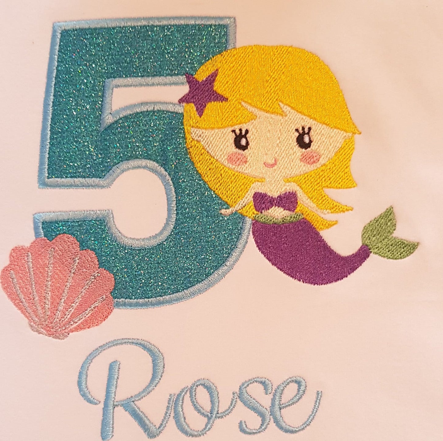 Childrens mermaid birthday tshirt, kids birthday top, childs embroidered birthday tee, personalised birthday outfit, 1,2,3,4,5,6,7,8 years