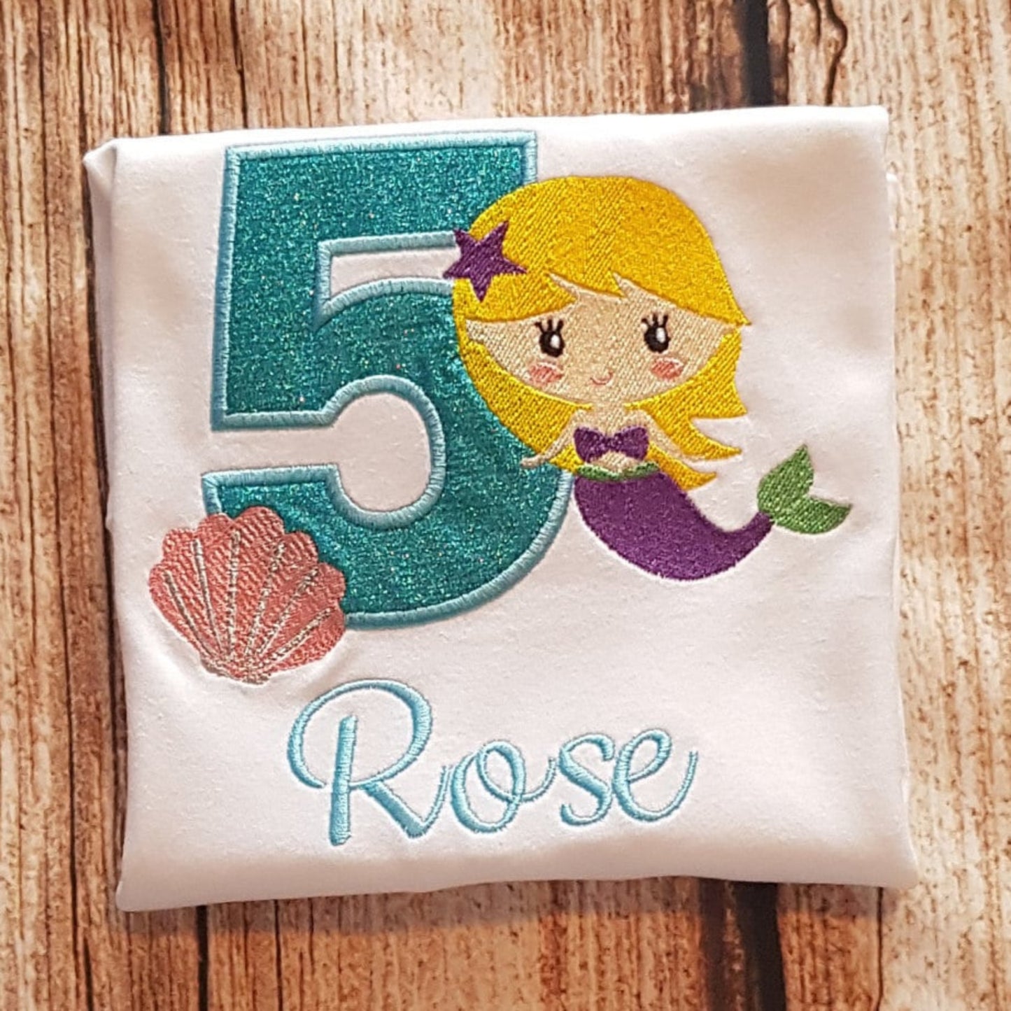 Childrens mermaid birthday tshirt, kids birthday top, childs embroidered birthday tee, personalised birthday outfit, 1,2,3,4,5,6,7,8 years