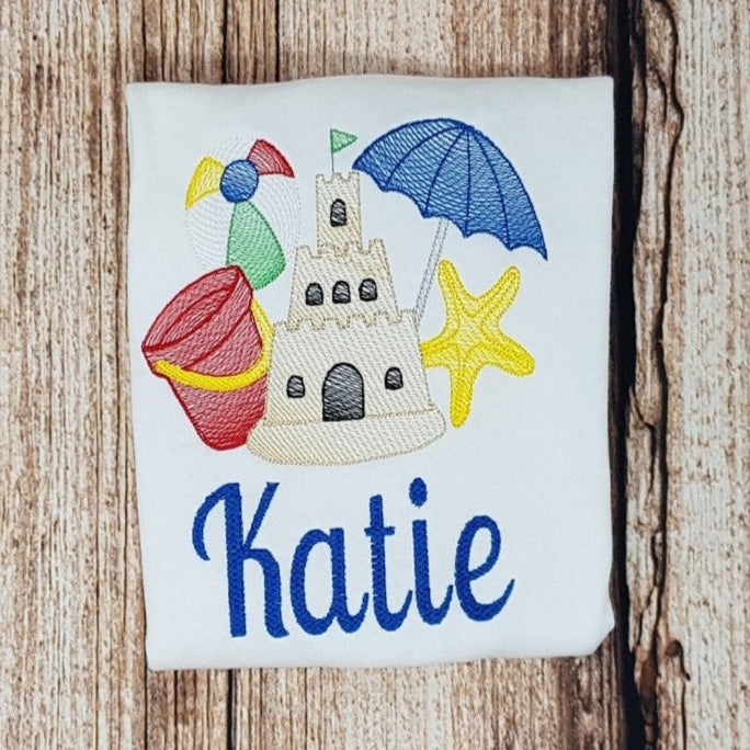 Childrens personalised summer tshirt, Childs embroidered seaside shirt,