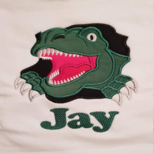 Load image into Gallery viewer, Childrens personalised dinosaur tshirt, embroidered dinosaur tshirt
