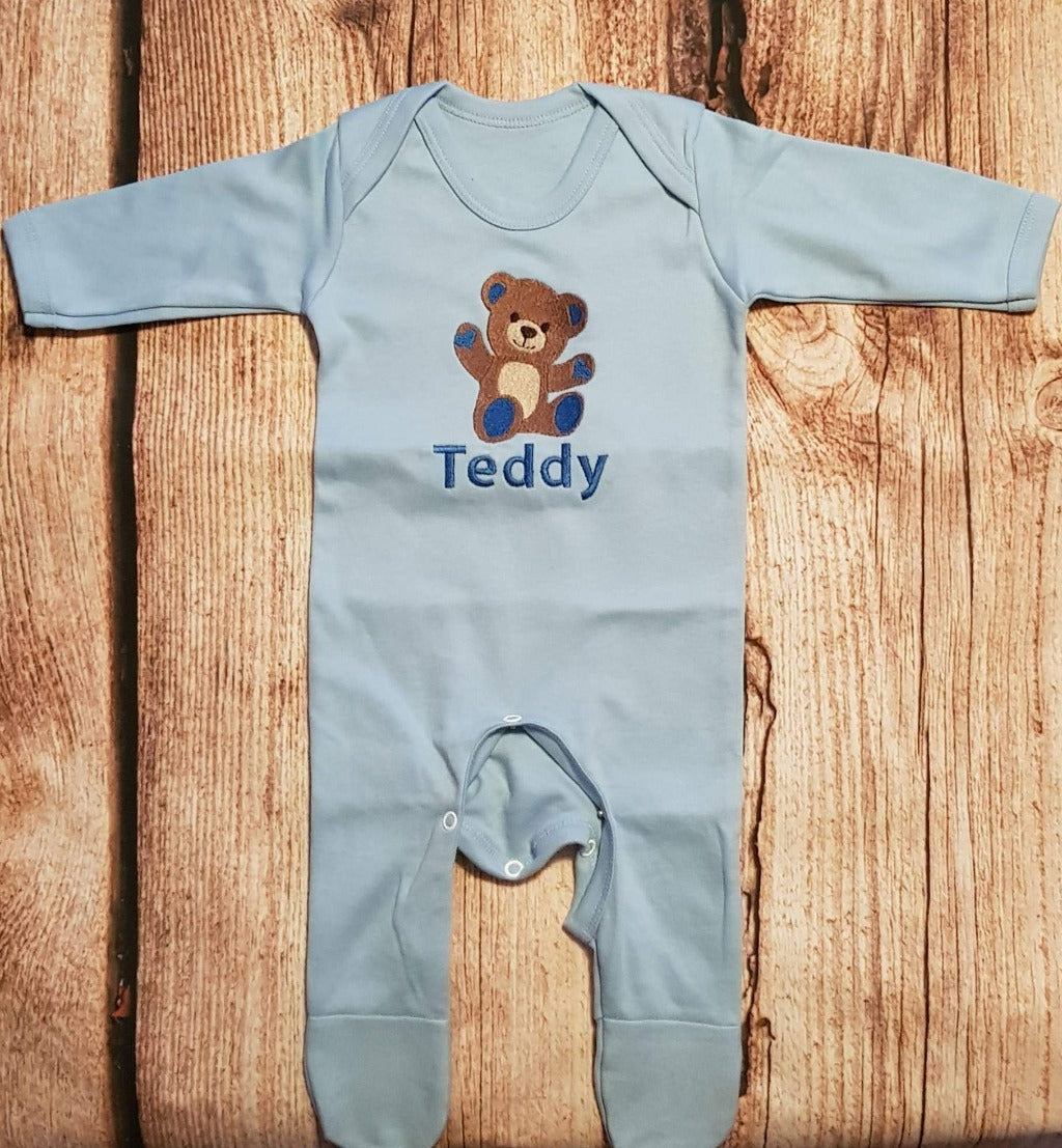 Personalised teddy bear baby grow, new baby gift