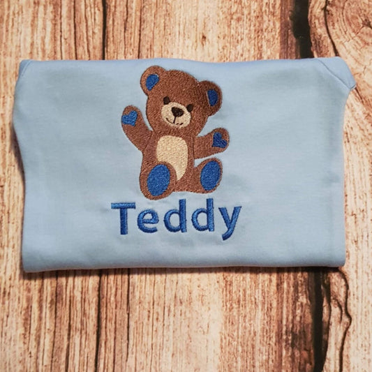 Personalised teddy bear baby grow, new baby gift
