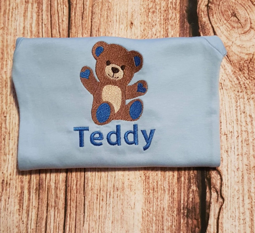 Personalised teddy bear baby grow, new baby gift