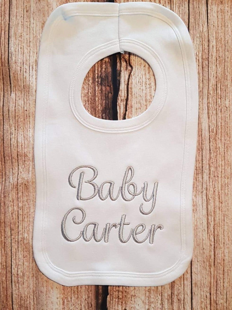 Personalised baby bib, embroidered baby gift