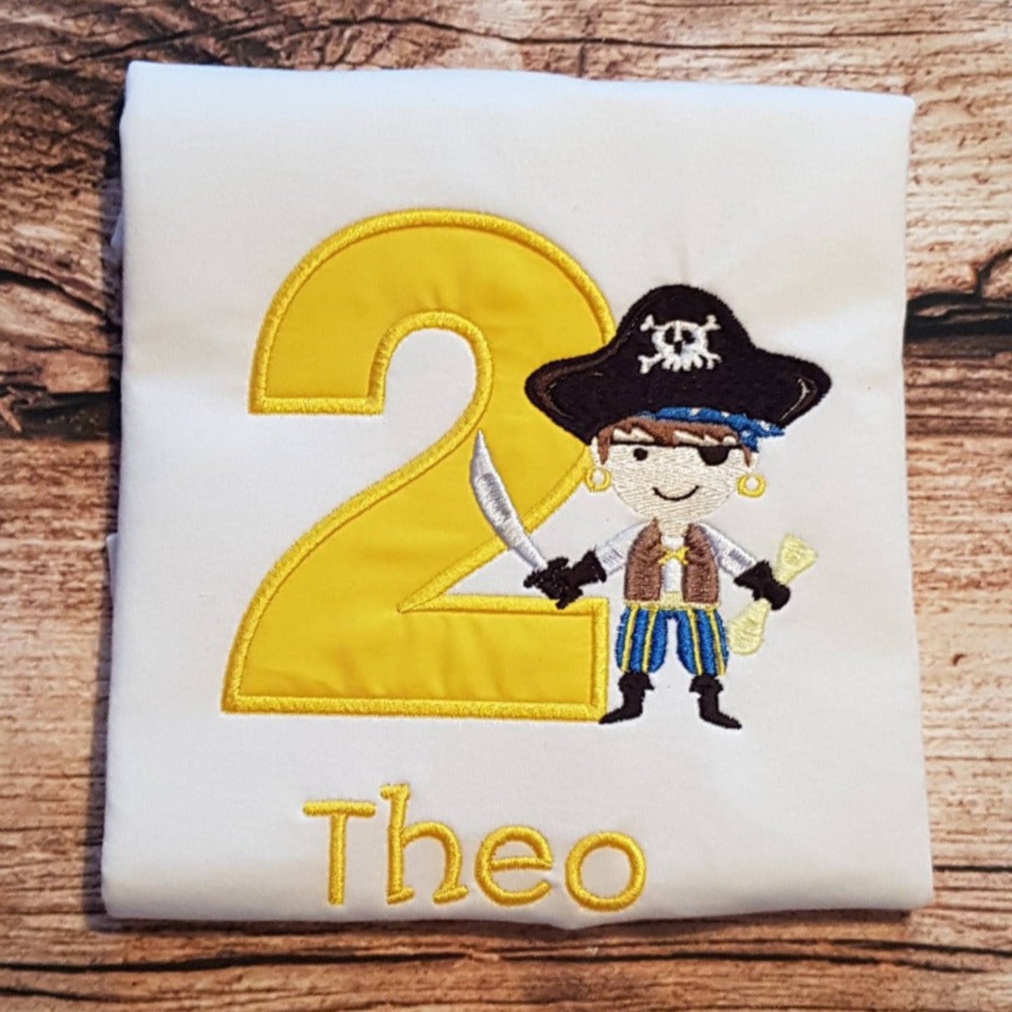 Chilldrens personalised pirate birthday tshirt