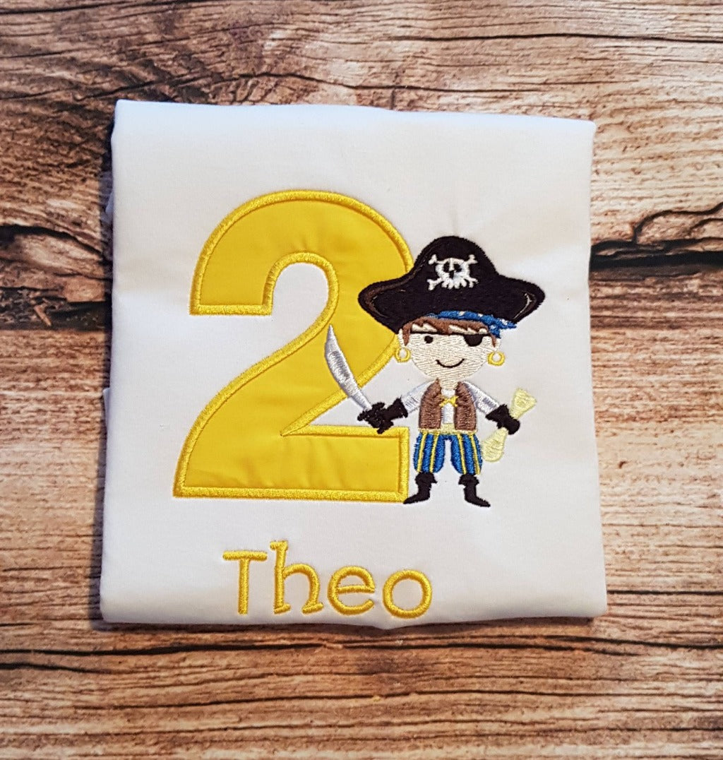 Chilldrens personalised pirate birthday tshirt