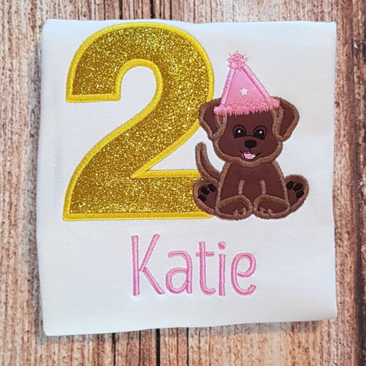 childrens personalised birthday tshirt, childs embroidered dog birthday shirt