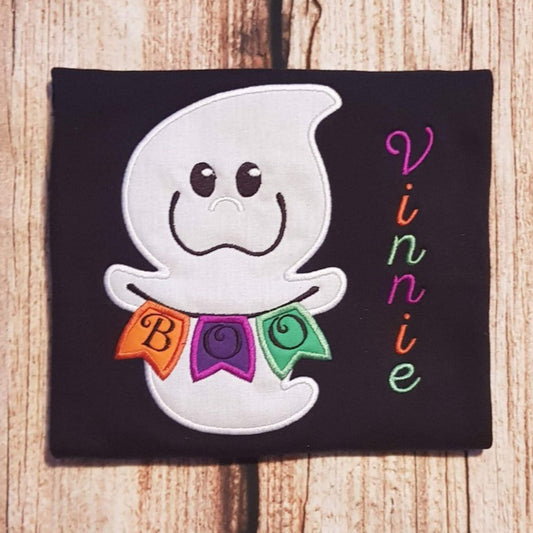 Childrens personalised Halloween tshirt, Childs embroidered ghost shirt