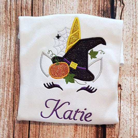 Childrens personalised halloween unicorn tshirt, Childs embroidered spooky unicorn shirt