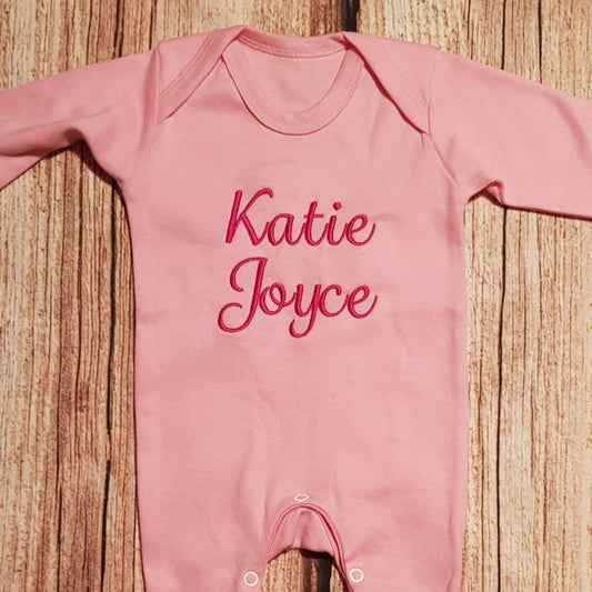Personalised baby grow, childs embroidered sleep suit,
