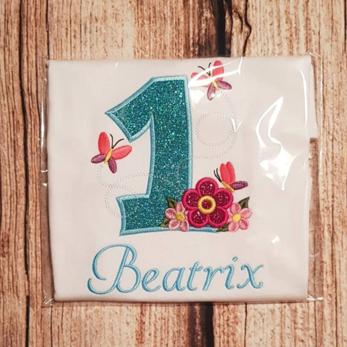 Butterflies and flowers birthday tshirt, Childrens personalised birthday shirt