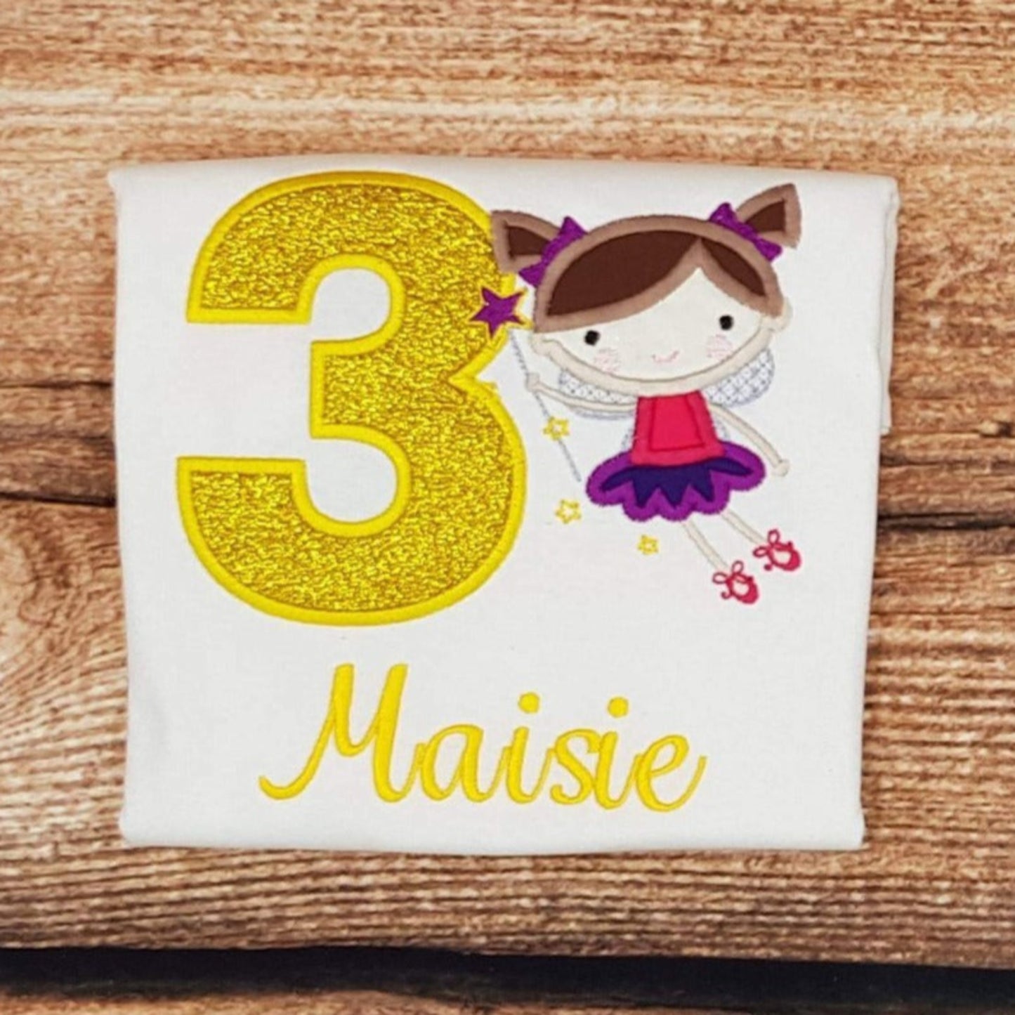 Childrens personalised birthday tshirt, Childs embroidered Fairy/pixie birthday shirt