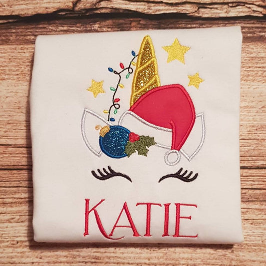 Children's personalised christmas unicorn tshirt, Kids xmas tee, Childs embroidered unicorn top, Christmas gift, personalised gift