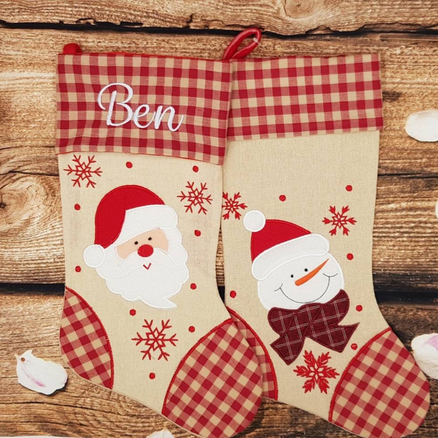 santa/snowman christmas stocking, xmas sock, personalised festive gift, Childrens embroidered stocking, Kids personalised home decoration