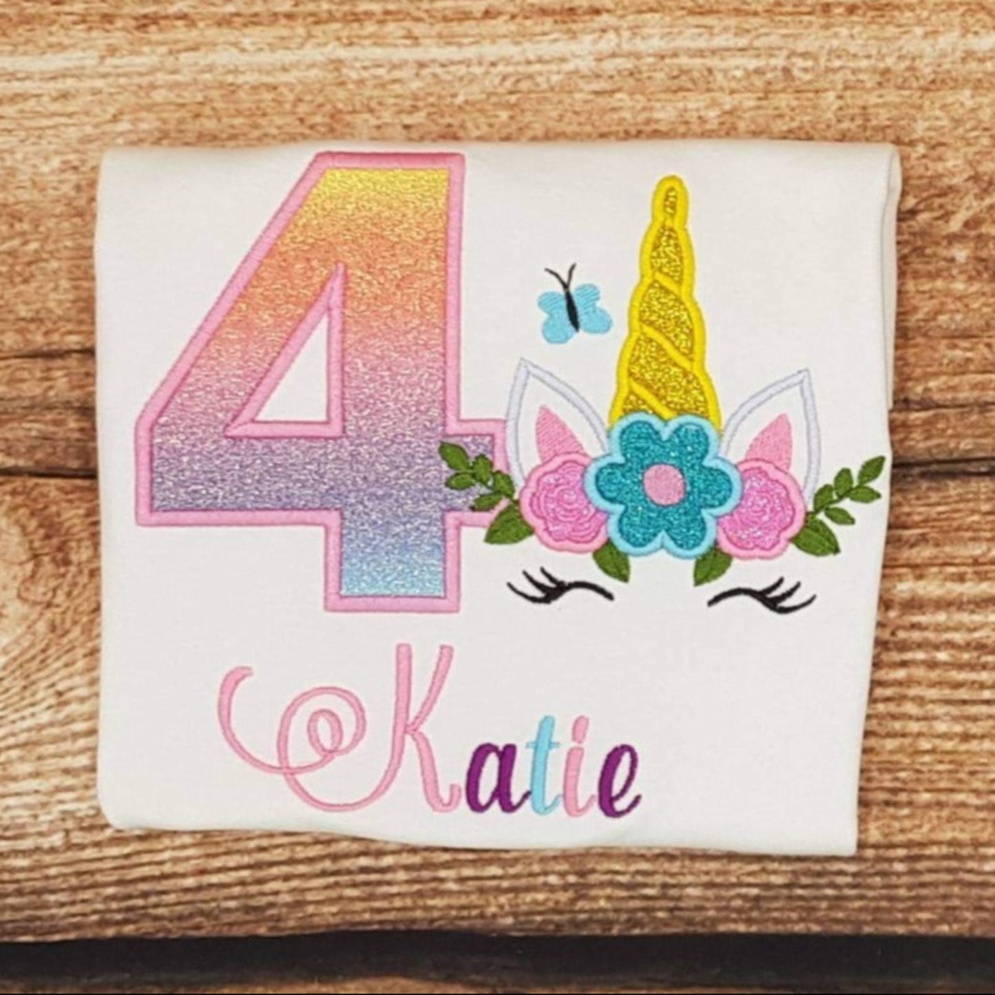 Childrens unicorn birthday tshirt, Childs personalised birthday shirt