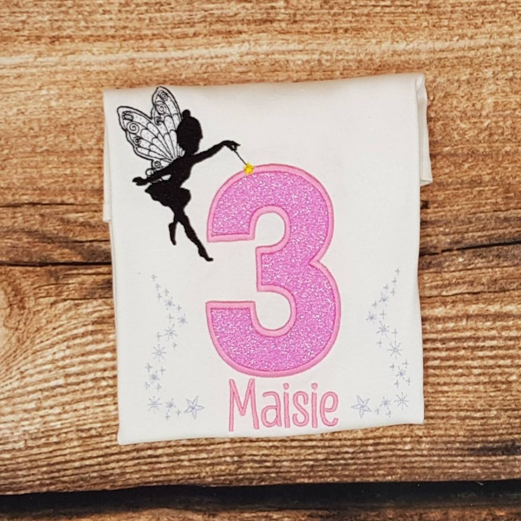 Childrens personalised birthday tshirt, Childs fairy birthday shirt