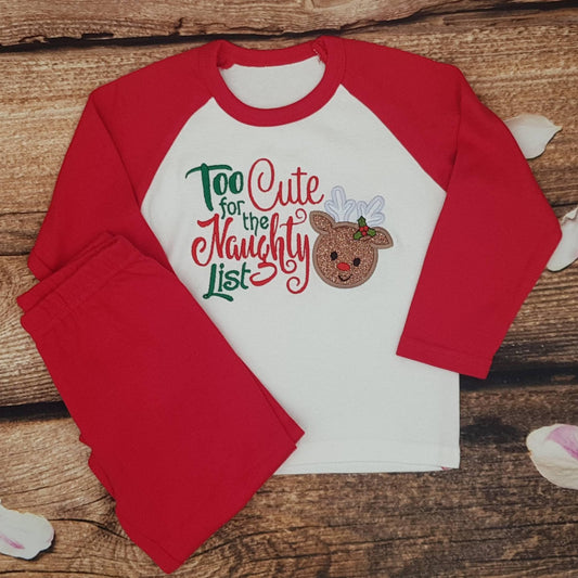 Childrens Christmas pyjamas, Kids xmas pjs, baby pjs, embroidered nightwear, Childs sleepwear, Loungewear,  Reindeer pjs, toddler pyjamas