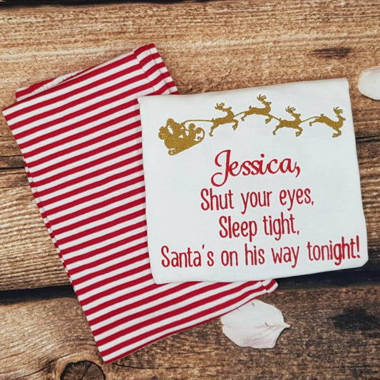 Childrens Christmas pyjamas, kids xmas pjs, Childs embroidered sleepwear, loungewear, nightwear, babies festive pjs, Personalised gift.