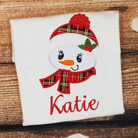 Childrens snowman tshirt, Childs festive top, Baby snow girl shirt, kids christmas tee, kids embroidered clothing, personalised xmas gift