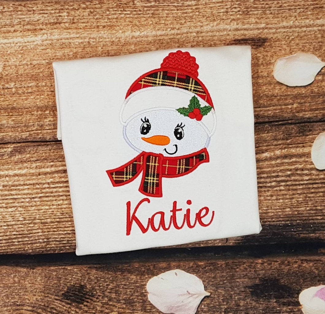 Childrens snowman tshirt, Childs festive top, Baby snow girl shirt, kids christmas tee, kids embroidered clothing, personalised xmas gift