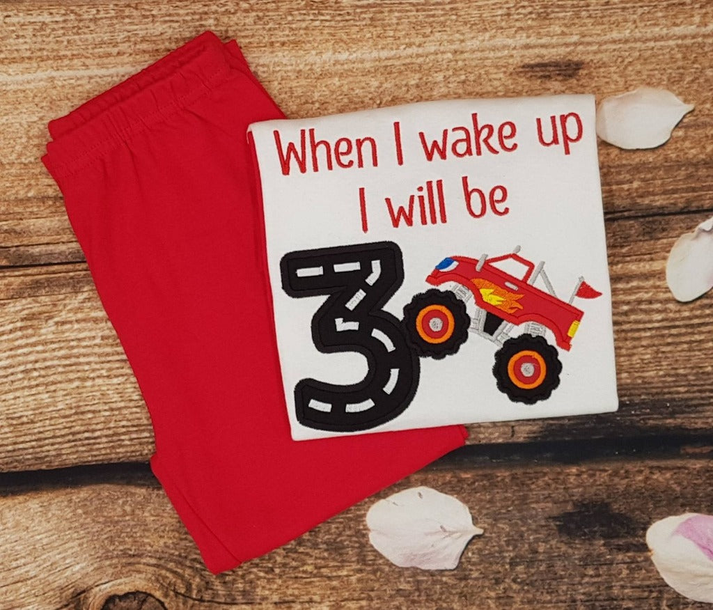 Childrens personalised birthday pyjamas, Monster truck pjs