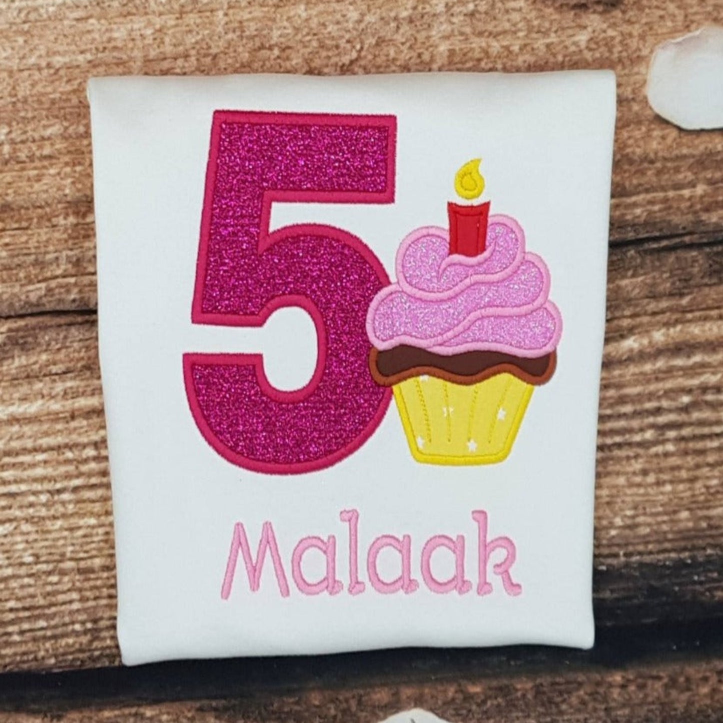 Childrens personalised birthday tshirt, Childs embroidered cupcake shirt, kids cupcake shirt