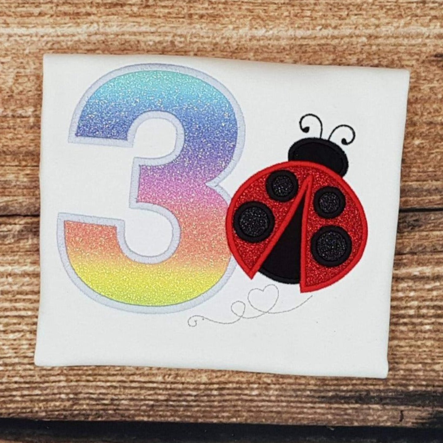 Childrens personalised birthday tshirt, Childs embroidered lady bird birthday shirt