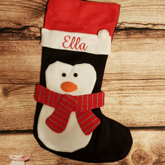 Personalised Penguin Stocking, Christmas Stocking, embroidered xmas sock, Christmas decoration