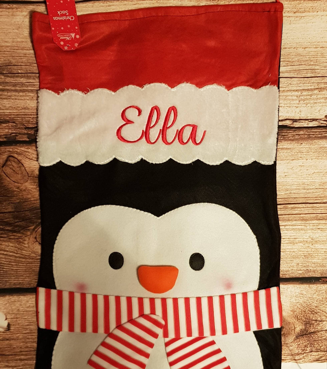 Personalised Christmas sack, Childrens penguin toy sack, Festive sack, personalised present bag, gift bag