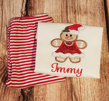 Load image into Gallery viewer, Childrens personalised pyjamas, childs pjs, Kids sleepwear, loungewear, festive pjs, embroidered nightwear, gingerbread pjs
