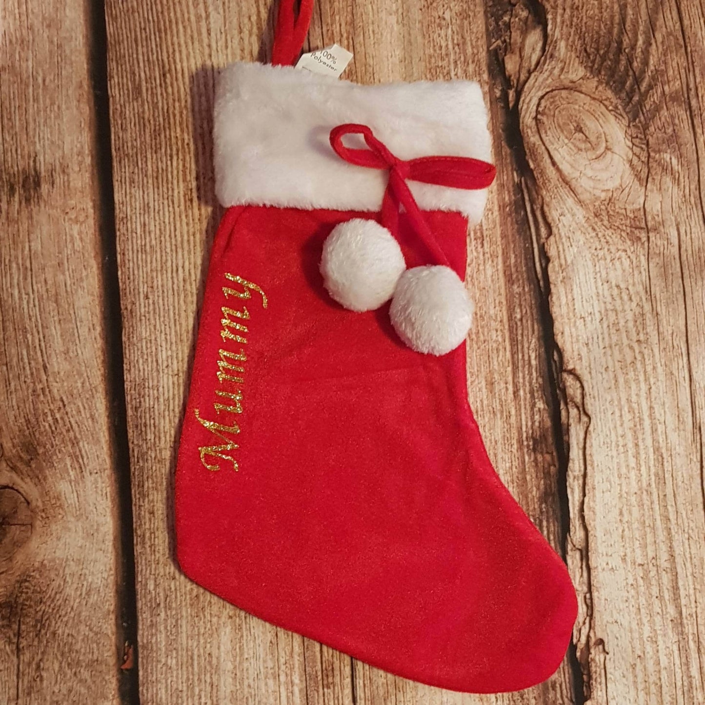 Personalised Christmas stocking, xmas stocking, Festive sock, festive decor, Christmas stocking with white trim and pom poms