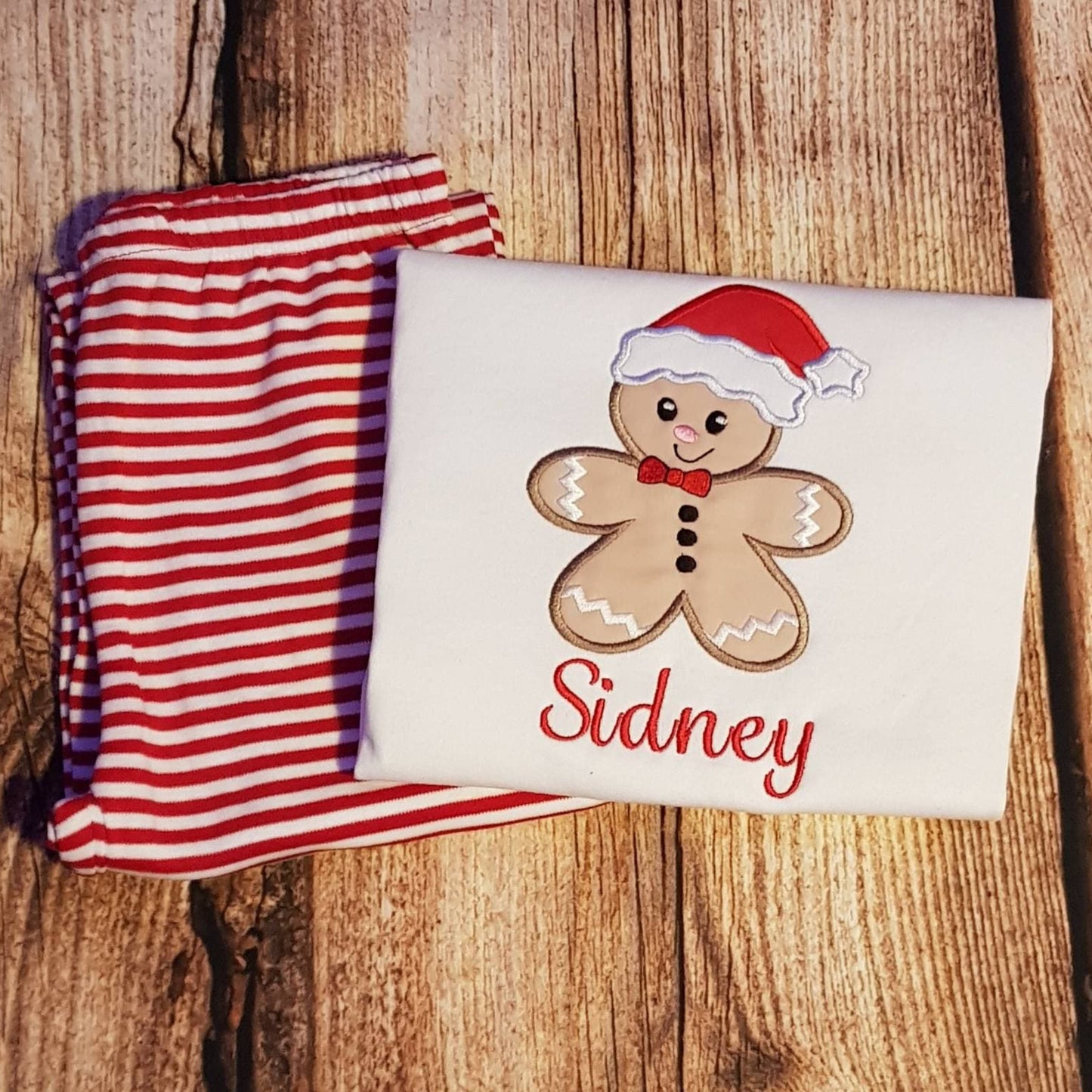 Childrens personalised pyjamas, childs pjs, Kids sleepwear, loungewear, festive pjs, embroidered nightwear, gingerbread pjs