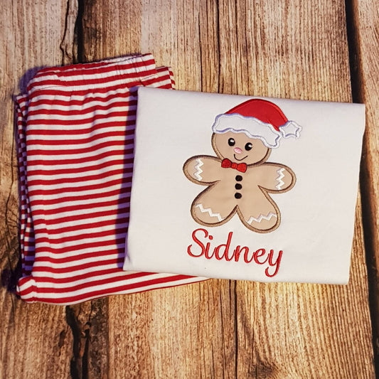 Childrens personalised pyjamas, childs pjs, Kids sleepwear, loungewear, festive pjs, embroidered nightwear, gingerbread pjs