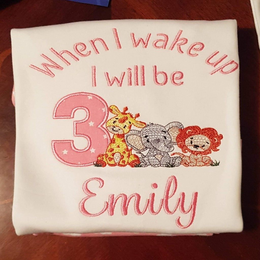 Childrens personalised birthday pyjamas, Childs embroidered jungle theme pjs