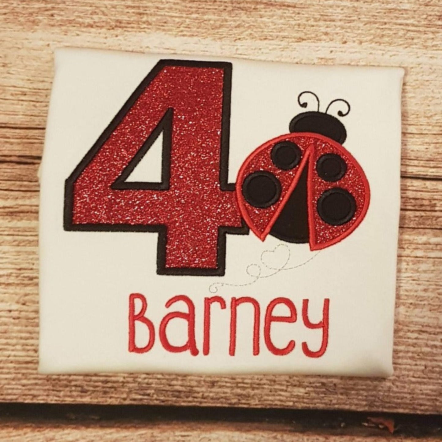 Childrens personalised birthday tshirt, childs embroidered Lady bird birthday shirt